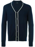 Fay Stripe Detail Buttoned Cardigan, Men's, Size: 52, Blue, Cotton
