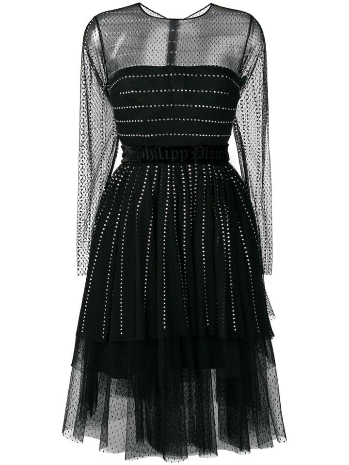 Philipp Plein Sheer Panel Tulle Dress - Black