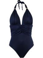 Brigitte Deep V-neck Swimsuit - Blue