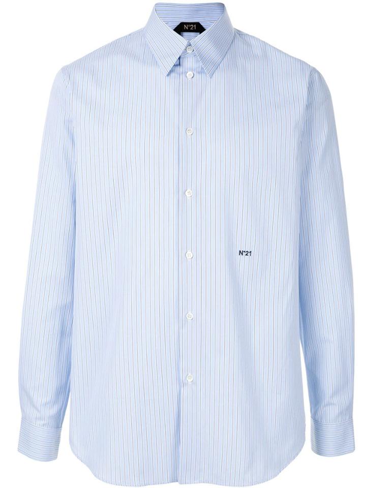 Nº21 Embroidered Logo Striped Shirt - Blue
