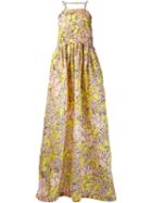 Msgm Floral Print Long Flared Dress, Women's, Size: 44, Yellow/orange, Silk/polyester