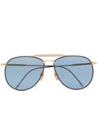 Thom Browne Eyewear Navy Blue And Gold Metallic 907 Aviator Sunglasses