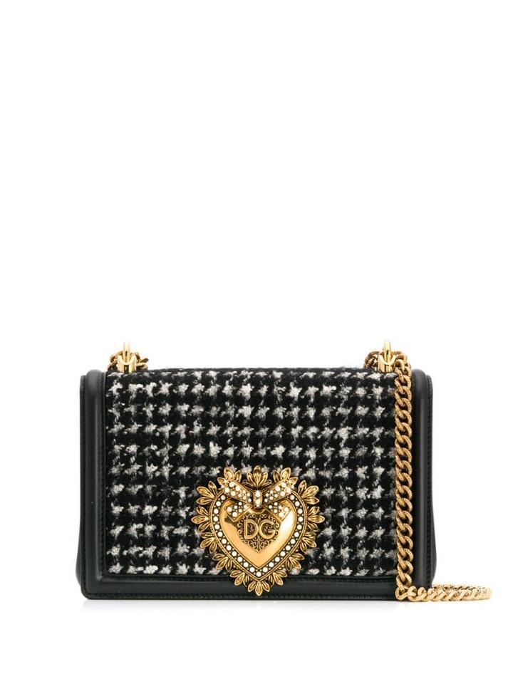 Dolce & Gabbana Sacred Heart Tweed Shoulder Bag - Black