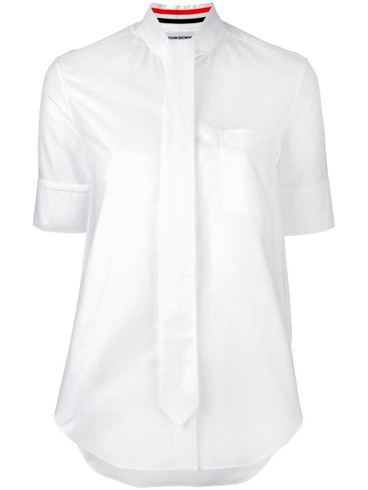 Thom Browne Shortsleeved Tie Shirt, Women's, Size: 38, White, Cotton