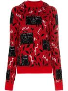 Saint Laurent Beatbox Intarsia Jumper - Red
