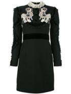 Gucci King Spaniel Appliqué Dress, Women's, Size: 40, Black, Wool/silk/acetate/polyester