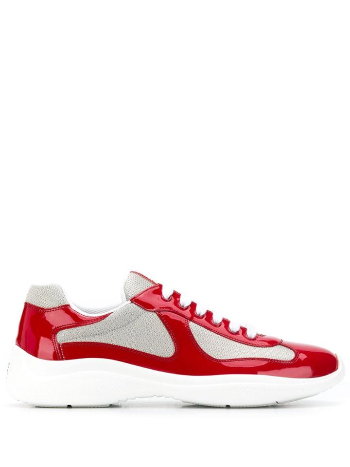 Prada Low Contrasting Panel Sneakers - Red