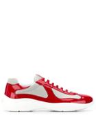 Prada Low Contrasting Panel Sneakers - Red