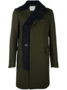 Sacai Shearling Layer Coat, Men's, Size: 3, Green, Cotton/sheep Skin/shearling/wool