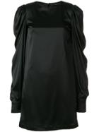 Federica Tosi Gathered Sleeve Satin Shift Dress - Black