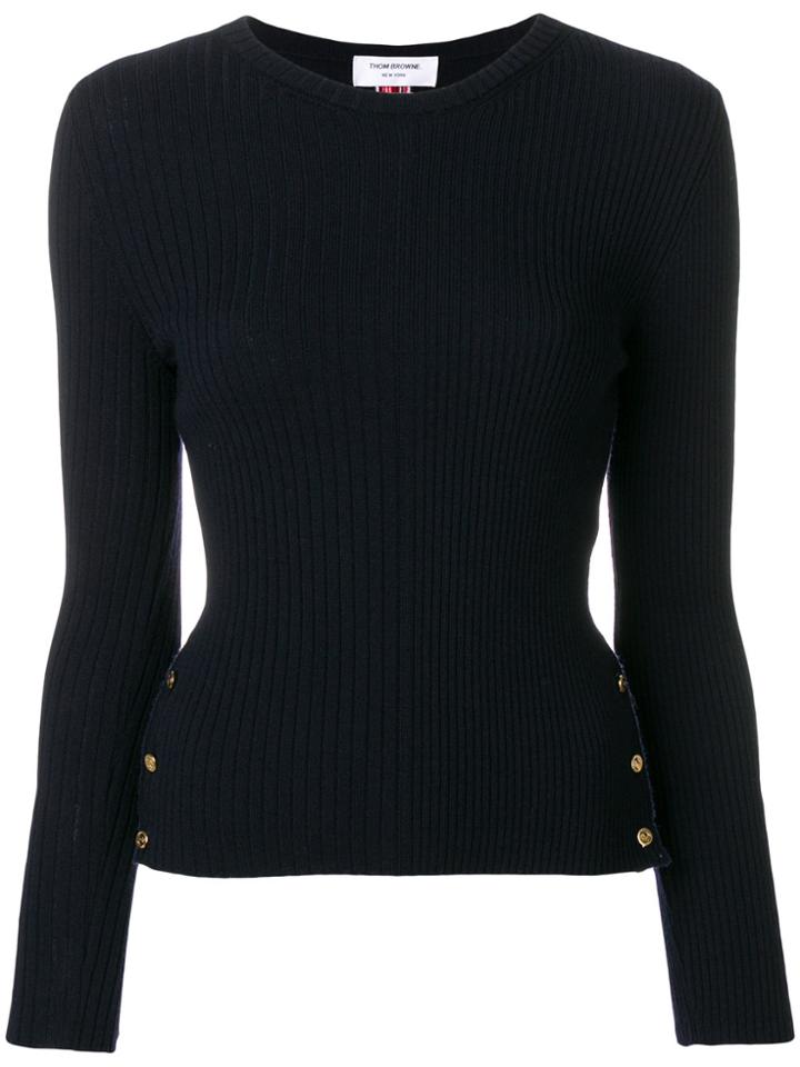 Thom Browne Striped Rib Stitch Merino Pullover - Blue