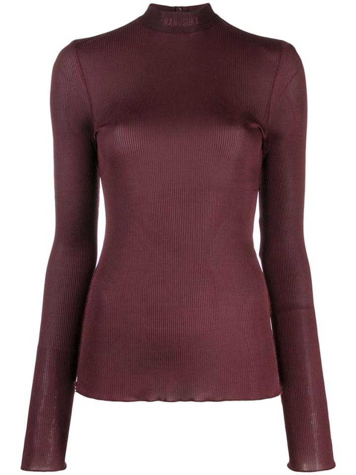 Nanushka Logo Print Mesh Top - Red