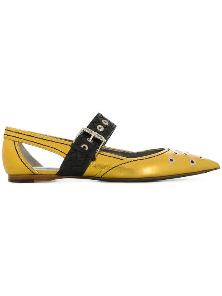 Bottega Veneta Antique Gold Calf Mary Jane Ballerina - Metallic