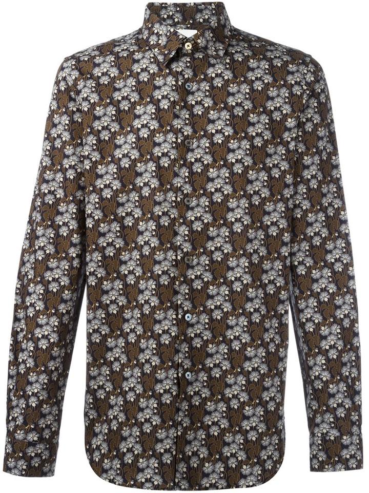 Paul Smith Floral Print Shirt, Men's, Size: Medium, Brown, Cotton
