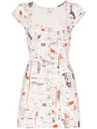 Miaou Gigi Newspaper Print Dress - White
