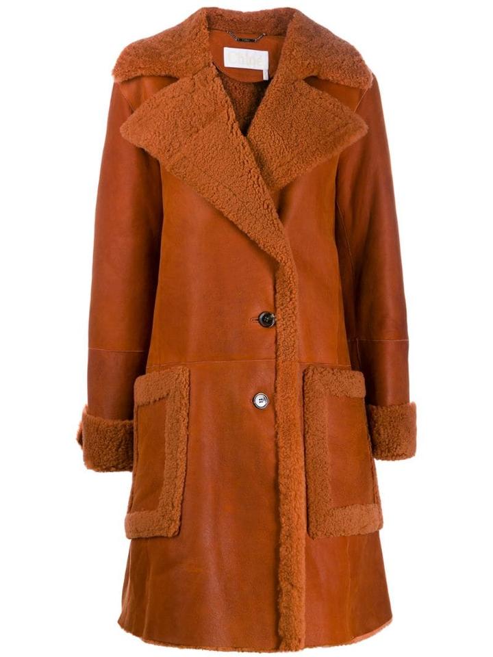 Chloé Mid-length Shearling Coat - Orange
