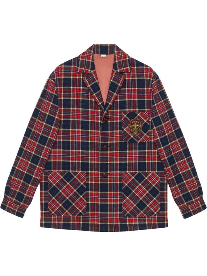 Gucci Checkered Wool Jacket With Emblem