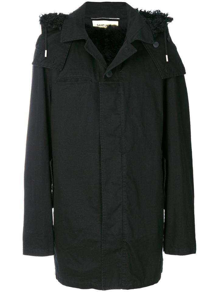 Saint Laurent Hooded Coat - Black