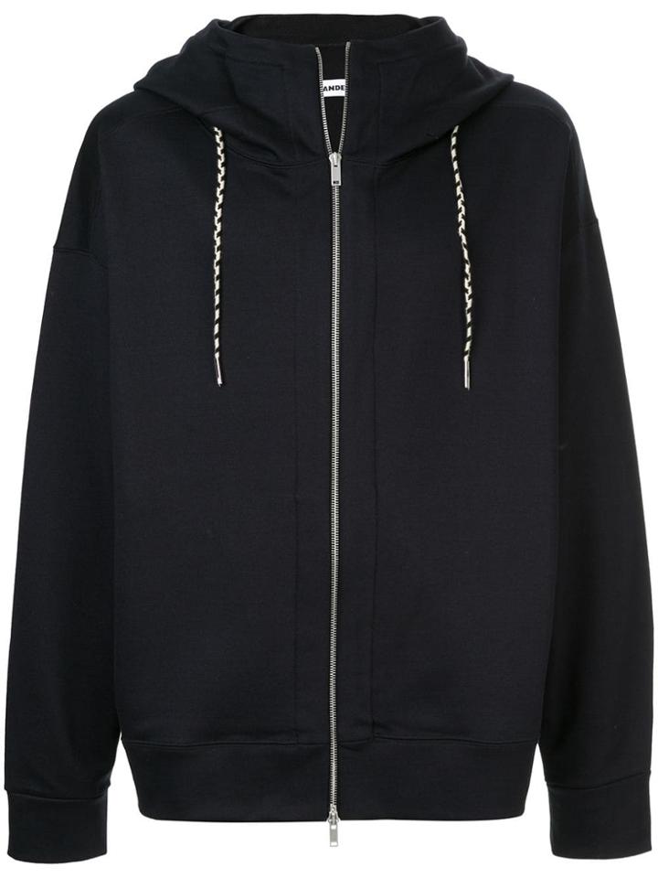 Jil Sander High Neck Zipped Hoodie - Blue