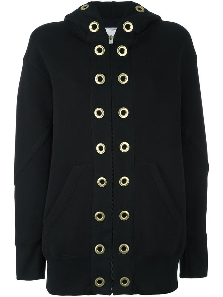 Sacai Grommet Embellished Hoodie, Women's, Size: Xs, Black, Cotton/nylon
