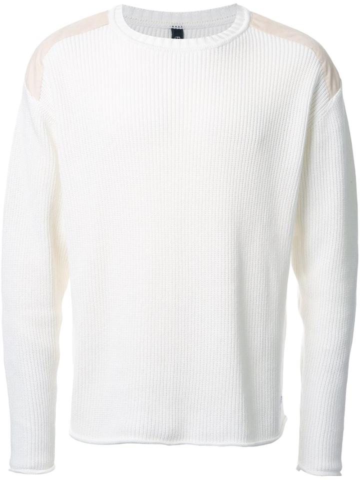 Factotum Contrast Shoulder Fine Knit Jumper, Men's, Size: 44, White, Cotton