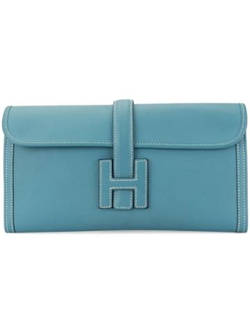 Hermès Vintage Jige Elan H Logos Clutch Hand Bag - Blue