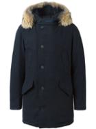 Woolrich Coyote Fur Trim Parka, Men's, Size: Large, Blue, Virgin Wool/polyester/coyote Fur/feather Down