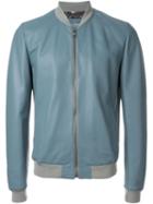 Dolce & Gabbana Leather Bomber Jacket, Men's, Size: 54, Blue, Lamb Skin/viscose