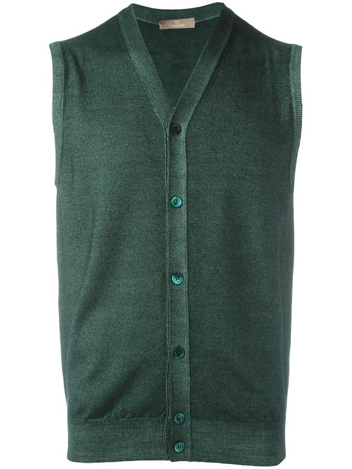 Cruciani V-neck Sleeveless Cardigan, Men's, Size: 52, Green, Wool