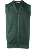 Cruciani V-neck Sleeveless Cardigan, Men's, Size: 52, Green, Wool