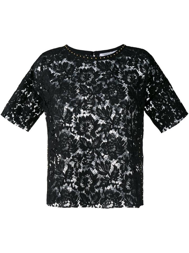 Valentino Studded Heavy Lace Top, Women's, Size: 42, Black, Cotton/polyamide/viscose