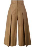 Fendi Pleated Wide-leg Trousers, Women's, Size: 42, Green, Cotton