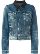Diesel Contrasting Collar Denim Jacket, Women's, Size: Xs, Blue, Cotton/lyocell/leather