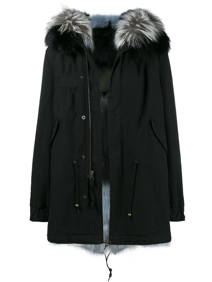 Mr & Mrs Italy Black Blue Fur Trim Hooded Parka