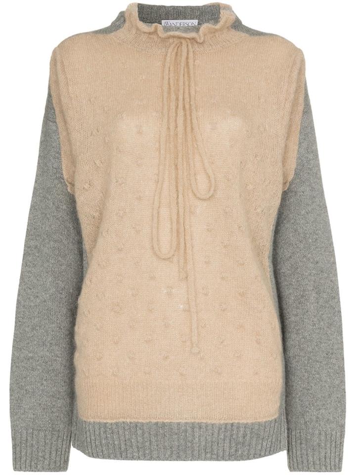 Jw Anderson Two-tone Tie Neck Jumper - Brown