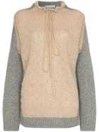 Jw Anderson Two-tone Tie Neck Jumper - Brown
