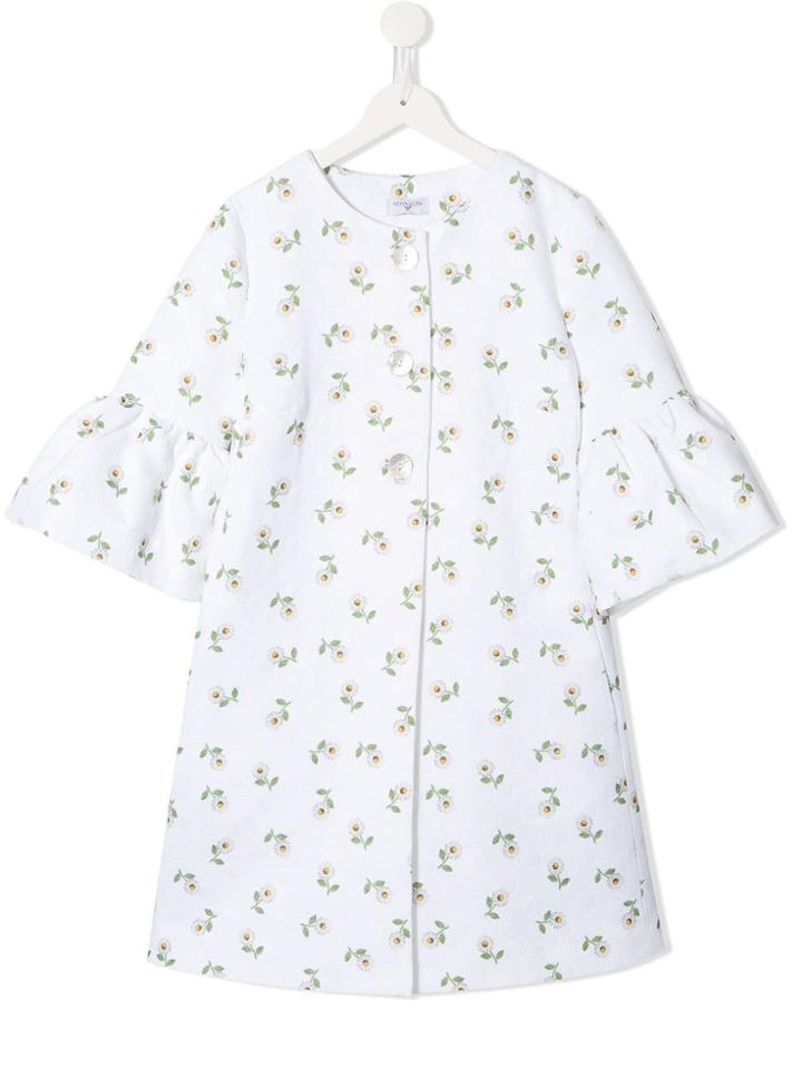 Monnalisa Teen Floral Print Coat - White