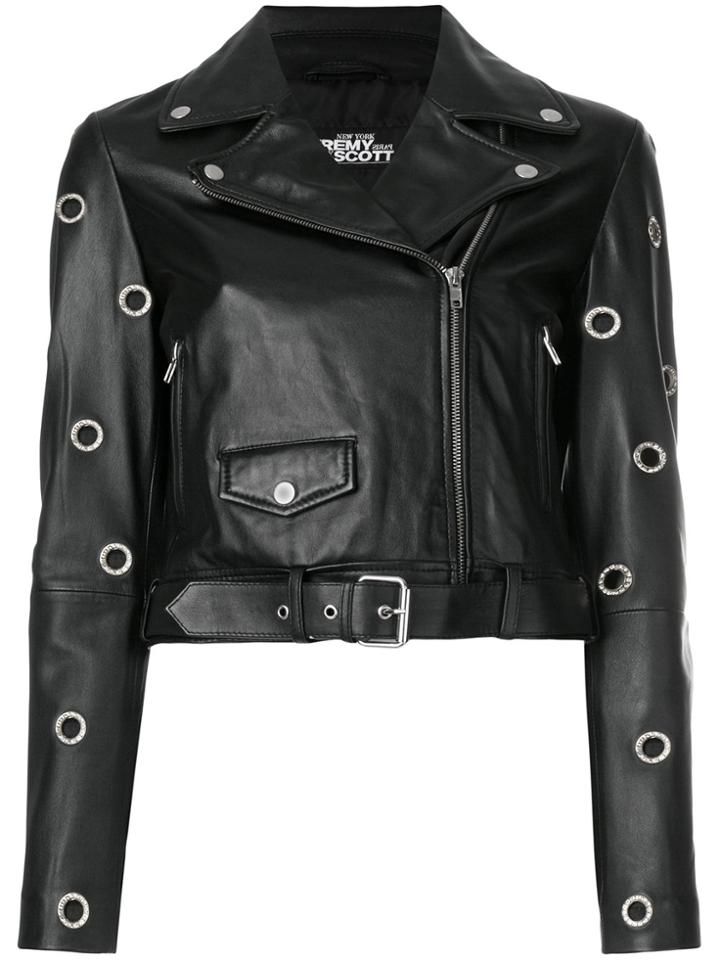 Jeremy Scott Eyelet Detail Cropped Biker Jacket - Black