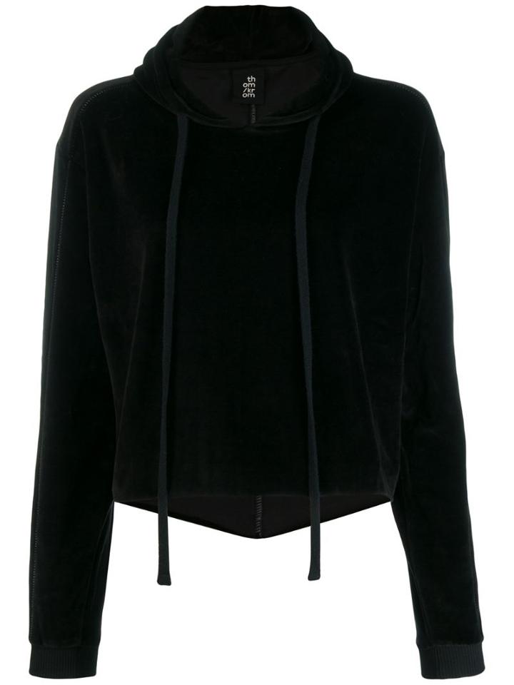 Thom Krom Cropped Velvet Hoodie - Black