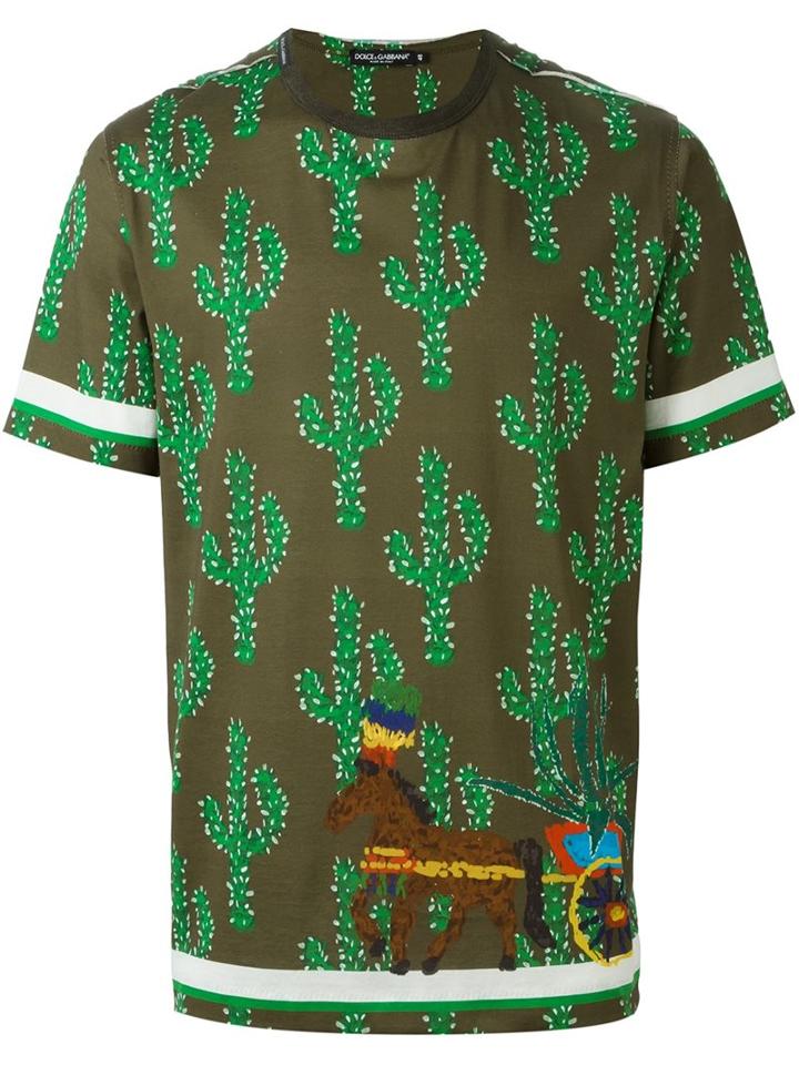 Dolce & Gabbana Western Print T-shirt, Men's, Size: 48, Green, Cotton