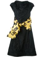Moschino Caution Tape Brocade Cape Dress