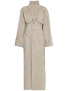 Situationist High-neck Contrast Stitch Belted Trench Coat - Neutrals