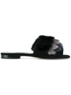 Manolo Blahnik Pelosus Mink Fur Sandals - Black