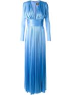 Fausto Puglisi Deep V-neck Side Slit Gown, Women's, Size: 42, Blue, Viscose/spandex/elastane