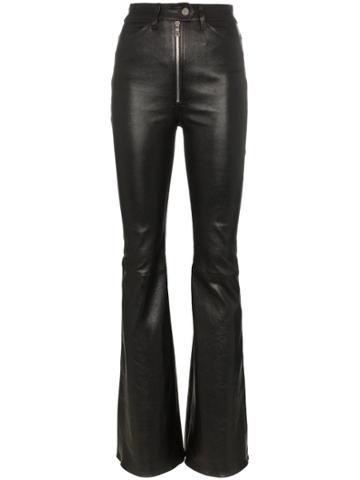 Sprwmn High Waisted Flared Leather Trousers - Black