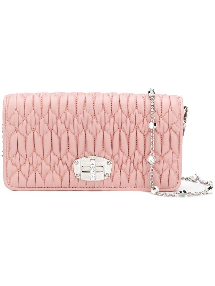 Miu Miu Iconic Crystal Matelassé Clutch - Pink