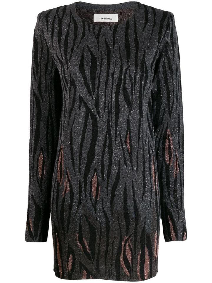 Circus Hotel Printed Glittery Dress - Grey