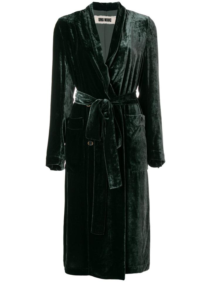 Uma Wang Velvet Tie Waist Coat - Blue