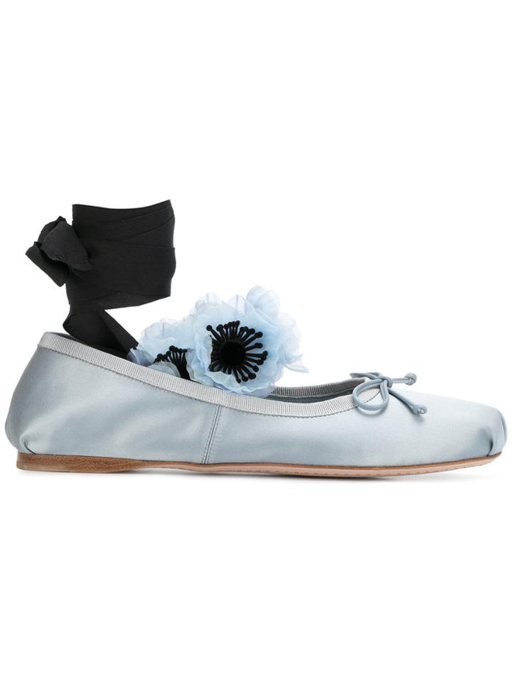 Miu Miu Flower Embellished Ballerina Shoes - Blue