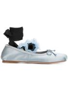 Miu Miu Flower Embellished Ballerina Shoes - Blue